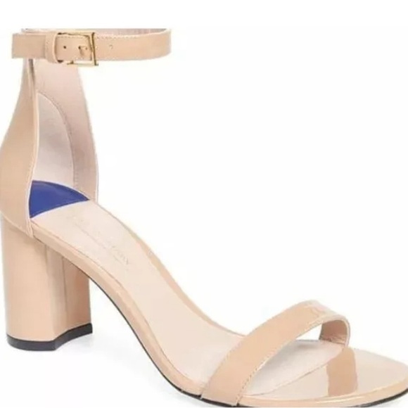 Stuart Weitzmen Nudistcurve Leather Ankle Strap Sandal Heels - Picture 1 of 4